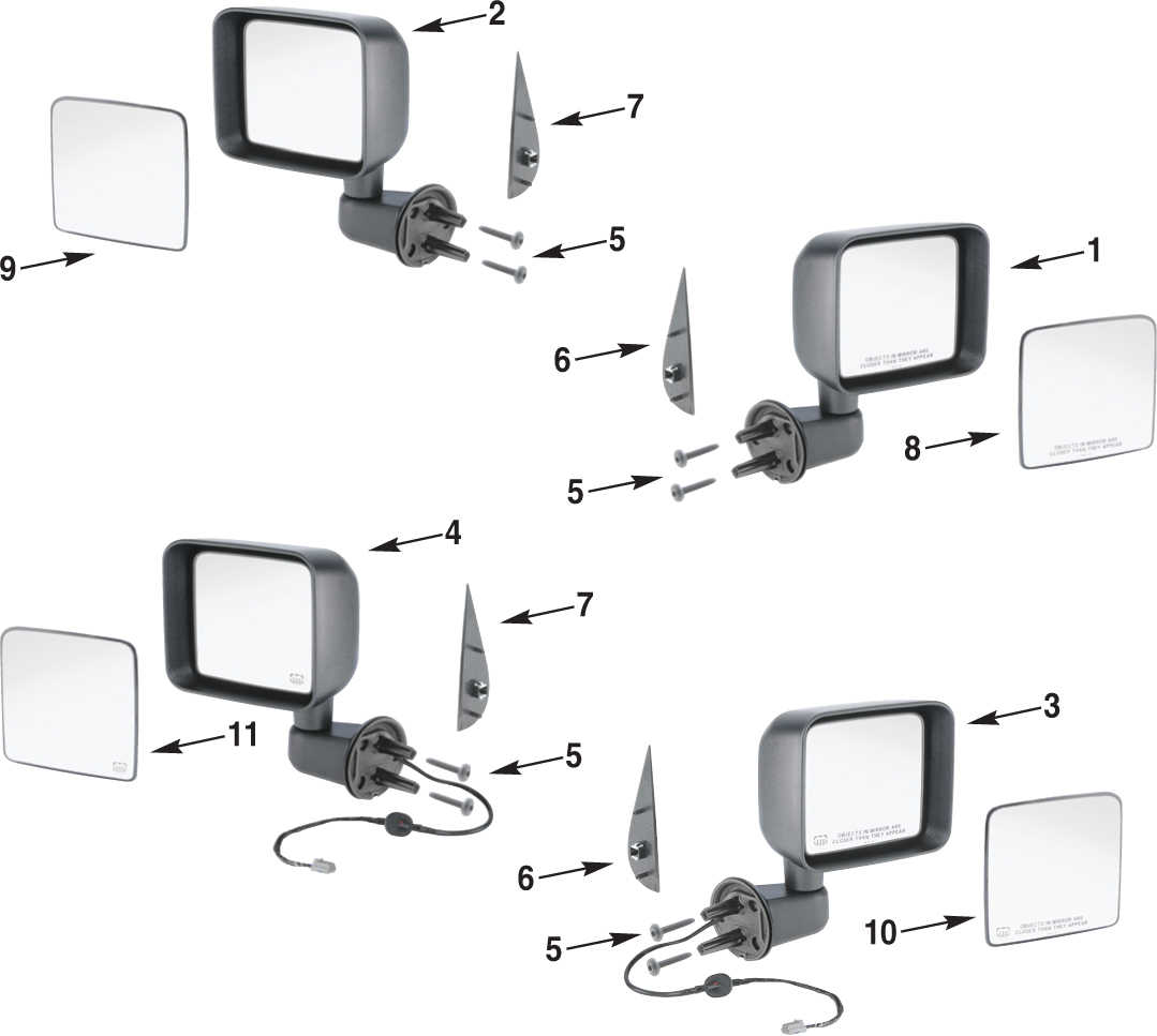 Jeep Wrangler JK Mirror Parts Quadratec