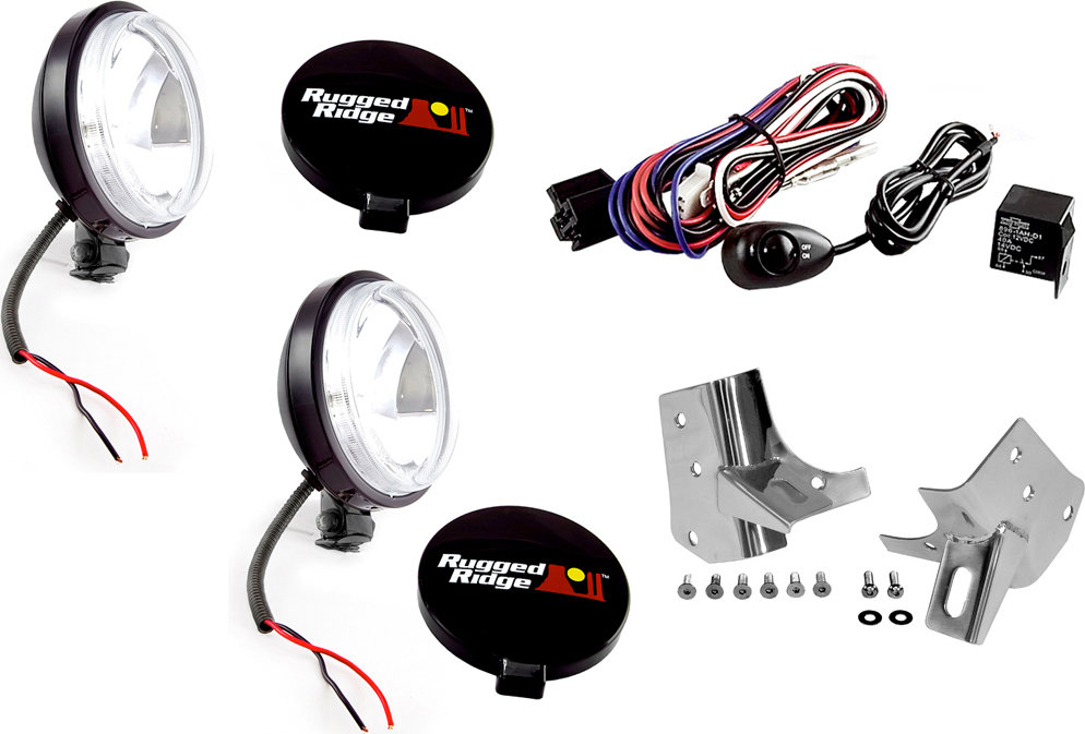 Rugged Ridge 12495.07 5 Piece Stainless Steel Windshield Light Mount Kit with 100 Watt Fog