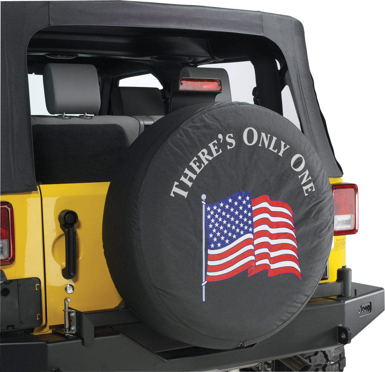 Mopar® Jeep® Logo Tire Covers in Black Denim with American Flag "THERE