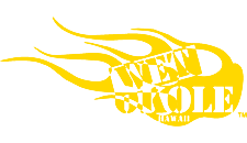 Flame logo in gold