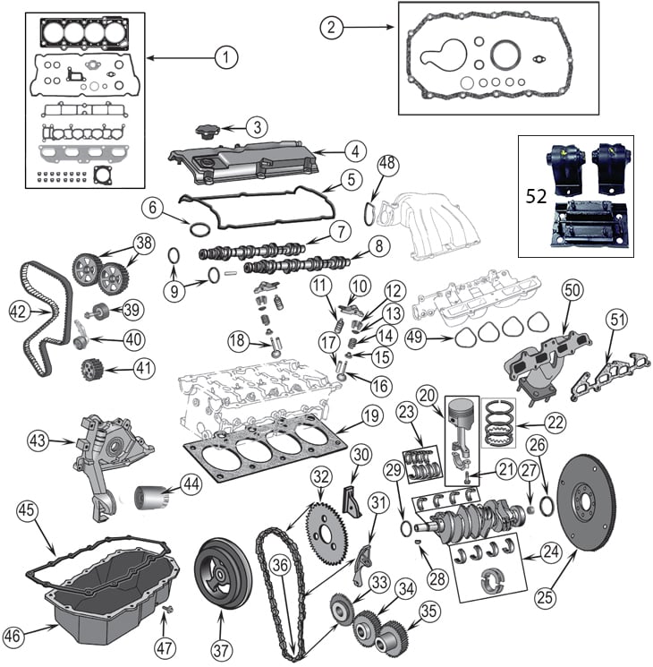 2002-2006 Daimler-Chrysler Jeep  4 Cylinder Engine Replacement Parts |  Quadratec