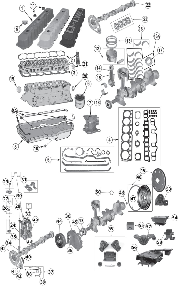 1987-2006 Jeep  (242ci) Inline 6 Cylinder Engine Replacement Parts |  Quadratec