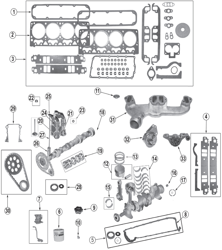 1993-1998 Jeep  (.) &  (.) 8 Cylinder Engine  Replacement Parts | Quadratec