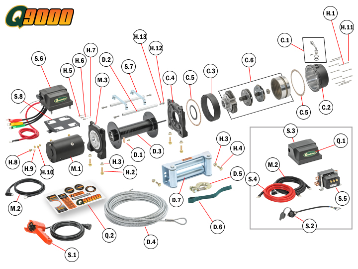 Q9000 Winch Replacement Parts