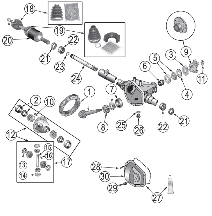 Jeep Liberty KJ Dana 30 Front Axle Parts ('02-'07) | Quadratec