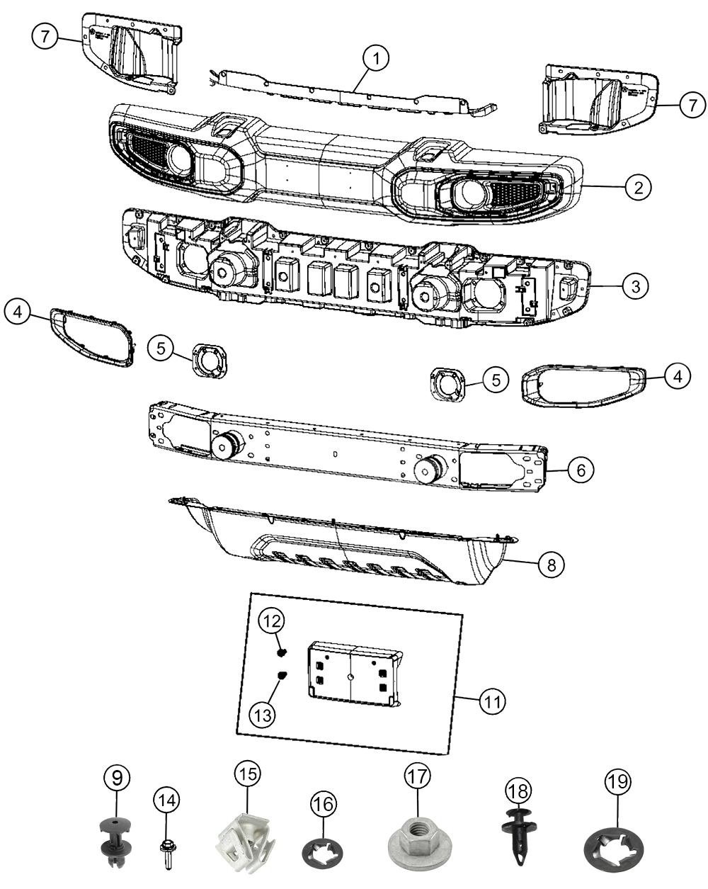 Jeep Wrangler JL Plastic Rubicon Front Bumper Parts