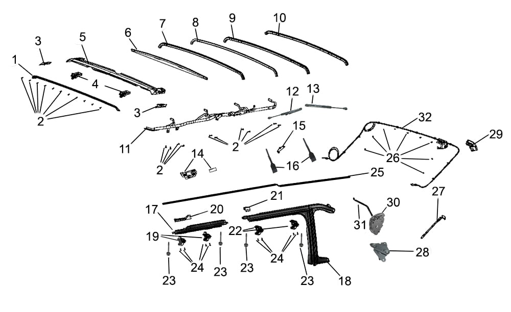 Jeep Wrangler JL Soft Top Hardware Parts 4 Door | Quadratec