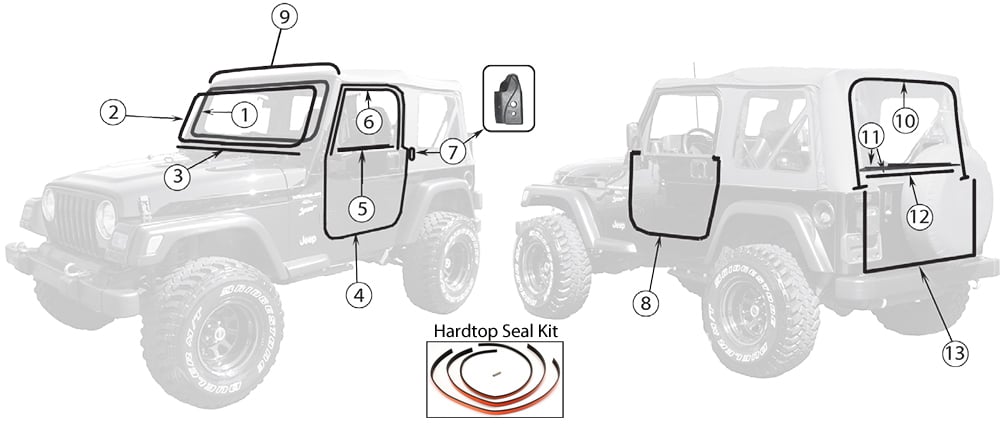 Jeep Wrangler TJ Weatherstripping & Seal Body Parts ('97-'06) | Quadratec