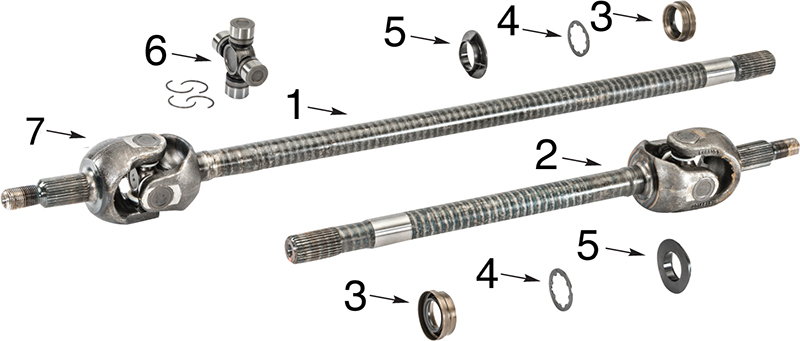 Jeep Wrangler JK Dana 44 Front Axle Shaft Parts Exploded Diagram