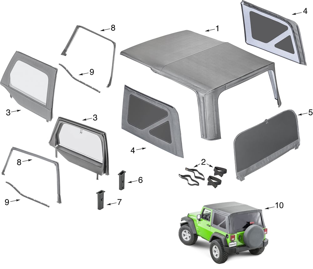 Jeep Wrangler JK Soft Top Window Parts 2 Door | Quadratec