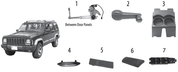 Jeep Cherokee XJ 84-96 Driver Side Front Interior Door Handle – Chrome With Window Switch (Used, 90 Day Warranty)