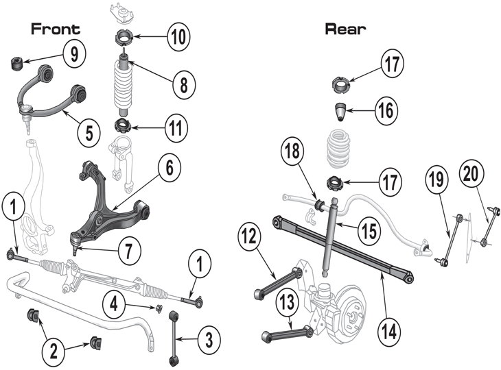 Jeep Commander XK Suspension Parts ('06-'10) | Quadratec 1990 jeep yj transmission diagram 