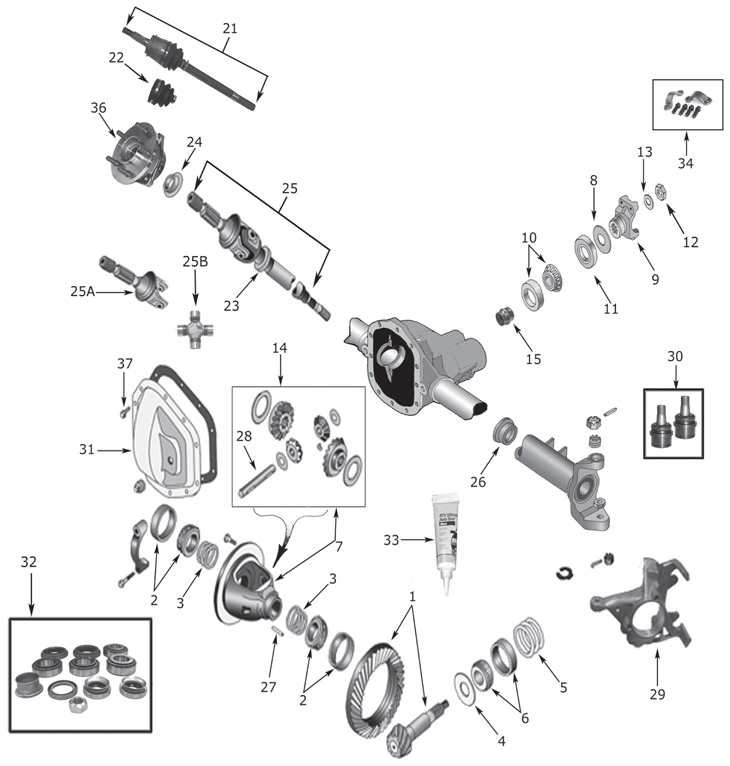 Jeep Grand Cherokee ZJ Dana Front Axle Parts ('93-'98) |