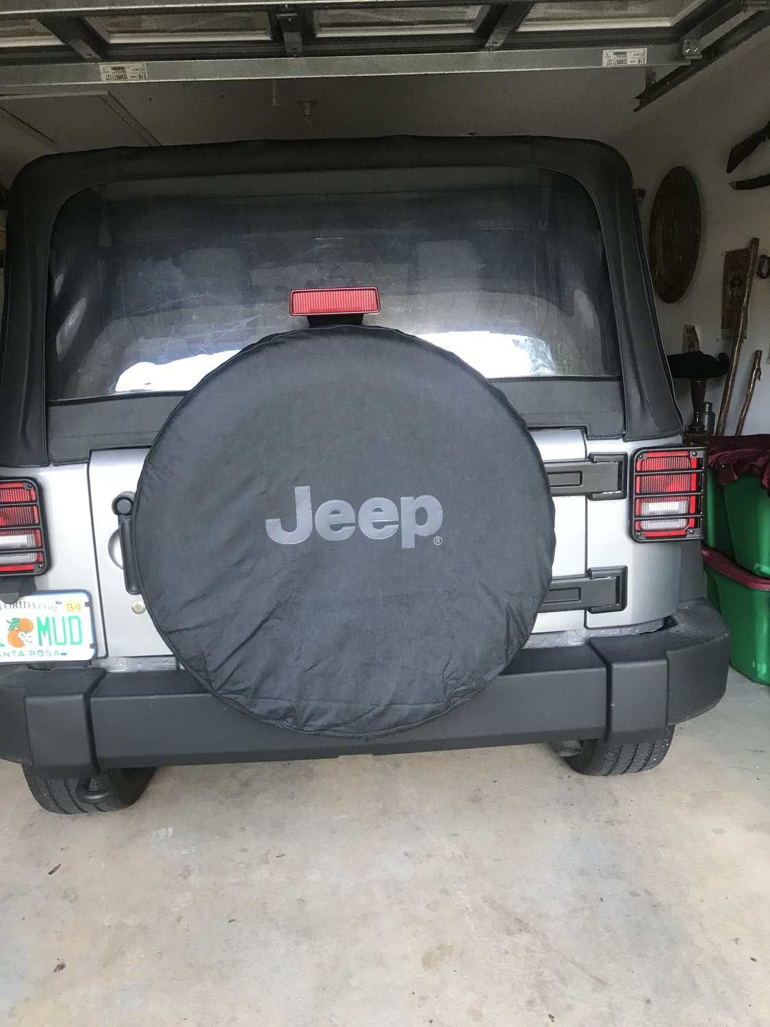 Mopar Jeep Logo Tire Cover in Black Denim with Gray Jeep Logo Quadratec