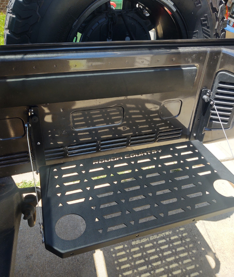 Rough Country Folding Tailgate Table For Jeep Wrangler JK (2007-2018) - Black, Holds 75 Lbs