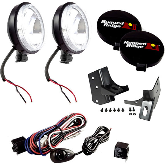 Rugged Ridge 5 Piece Windshield Light Mount Kit with Slim Fog Lights in Black Rugged Ridge 12495.06 5 Piece Windshield Light Mount Kit with Slim Fog Lights in Black for 97-06 Jeep Wrangler TJ & Unlimited TJ