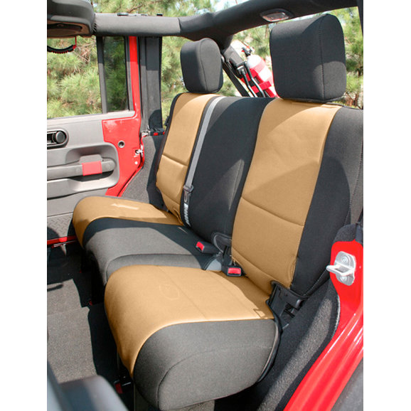 Rugged Ridge Custom Fit Neoprene Rear Seat Covers in Black & Tan Rugged Ridge 13264.04 Custom Fit Neoprene Rear Seat Covers in Black & Tan for 11-18 Jeep Wrangler Unlimited JK 4 Door
