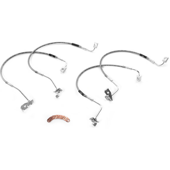 Crown Automotive Braided Stainless Steel Brake Lines Crown Automotive RT31029 Braided Stainless Steel Brake Lines for 07-10 Jeep Wrangler JK with up to 6" Lift