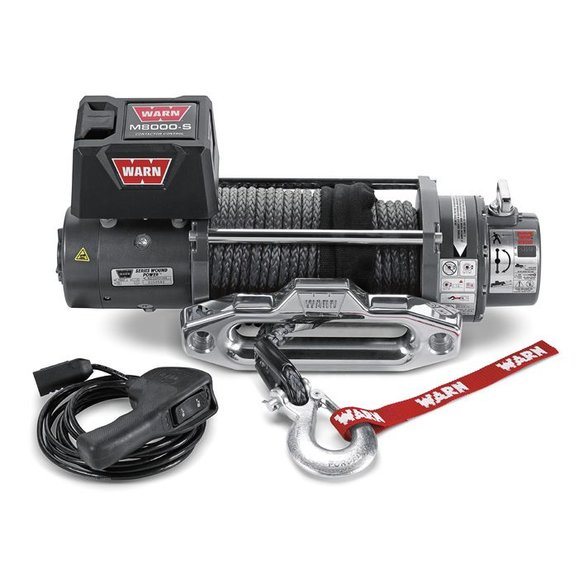 WARN M8000 Self-Recovery Winch (12V DC) 100' Spydura Synthetic Rope and Polished Aluminum Hawse Fairlead WARN 87800 M8000 Self-Recovery Winch (12V DC) 100' Spydura Synthetic Rope and Polished Aluminum Hawse Fairlead