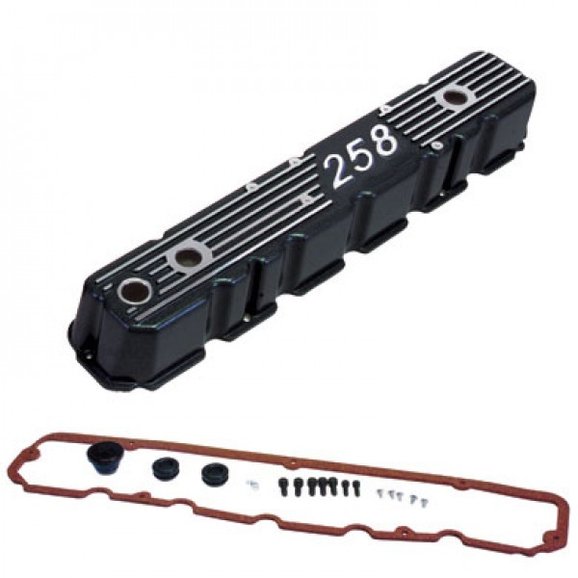 OMIX Black Aluminum Valve Cover OMIX 17401.15 Black Aluminum Valve Cover for 81-87 CJ Series & Wrangler YJ with 4.2L 258c.i. Engine