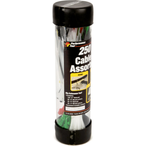 Performance Tool 250 Piece Cable Tie Assortment Performance Tool W2918 250 Piece Cable Tie Assortment