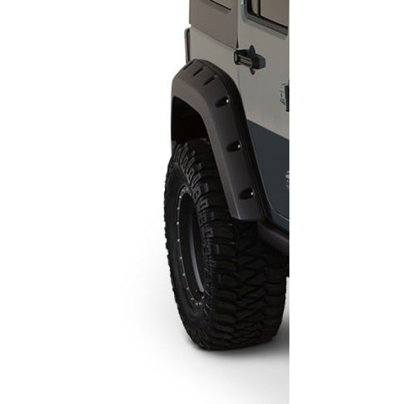 Bushwacker Factory Coverage 9.5" Width Rear Pocket Style Fender Flares Bushwacker 10078-02 Factory Coverage 9.5" Width Rear Pocket Style Fender Flares for 07-18 Jeep Wrangler JK 2 Door