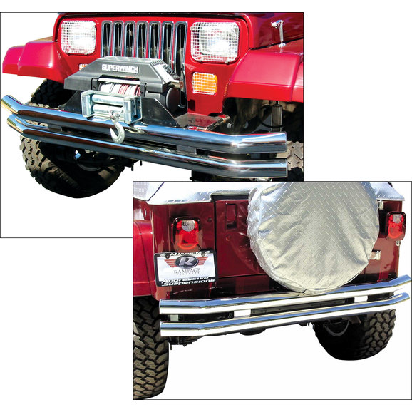 Rampage Products Front or Rear Double Tube Bumper without Hoop in Stainless Steel Rampage Products 8449 Front or Rear Double Tube Bumper without Hoop in Stainless Steel for 76-06 Jeep CJ-5, CJ-7, CJ-8 Scrambler, Wrangler YJ, TJ & Unlimited