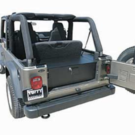 Tuffy 131-01 Rear Cargo Security Drawer in Black for 04-06 Jeep Wrangler TJ Unlimited | Quadratec Tuffy 131-01 Rear Cargo Security Drawer in Black for 04-06 Jeep Wrangler TJ Unlimited | Quadratec