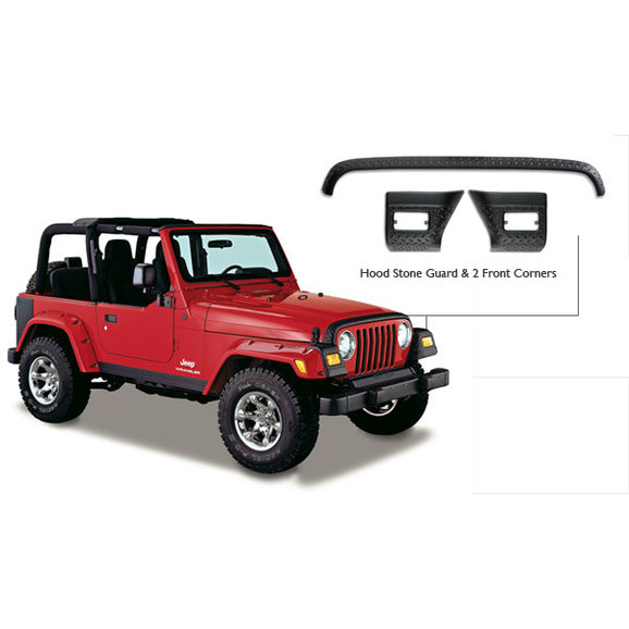 Bushwacker TrailArmor Hood Stone Guard & Front Corners Set Bushwacker 14005 TrailArmor Hood Stone Guard & Front Corners Set for 97-06 Jeep Wrangler TJ