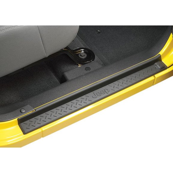 Mopar 82210104AB Door Sill Entry Guards in Black Plastic with Jeep Logo for 07-18 Jeep Wrangler JK | Quadratec Mopar 82210104AB Door Sill Entry Guards in Black Plastic with Jeep Logo for 07-18 Jeep Wrangler JK | Quadratec