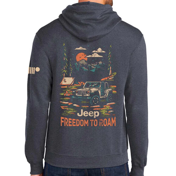 Jeep Merchandise Men's Jeep Freedom To Roam Hoodie Sweatshirt in Navy Jeep Merchandise Men's Jeep Freedom To Roam Hoodie Sweatshirt in Navy
