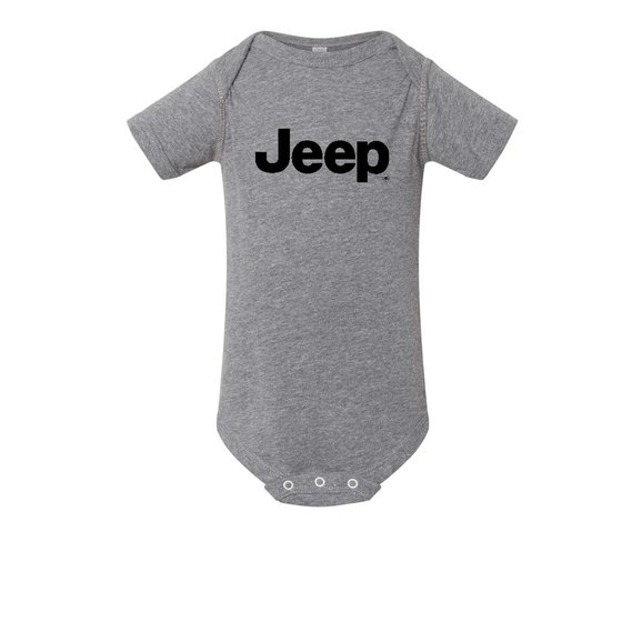 Jeep Merchandise Jeep Text Logo Baby Onesie in Gray Jeep Merchandise  Jeep Text Logo Baby Onesie in Gray