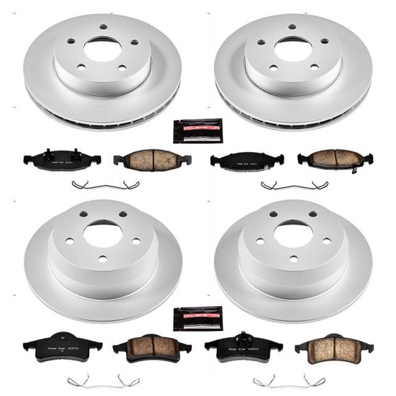 Power Stop Front & Rear Z17 Evolution Geomet Coated Brake Kit Power Stop CRK2148 Front & Rear Z17 Evolution Geomet Coated Brake Kit for 99-02 Jeep Grand Cherokee WJ with Teves Calipers