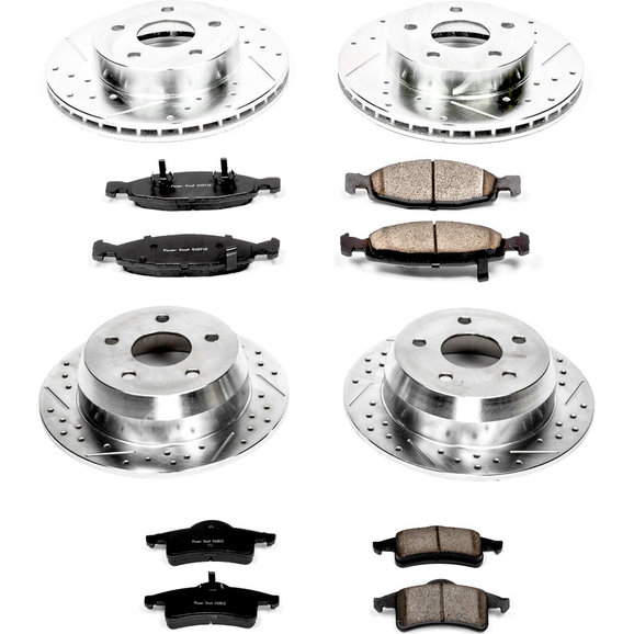 Power Stop Front & Rear Z23 Evolution Sport Performance 1-Click Brake Kit Power Stop K2148 Front & Rear Z23 Evolution Sport Performance 1-Click Brake Kit for 99-02 Jeep Grand Cherokee WJ with Teves Calipers