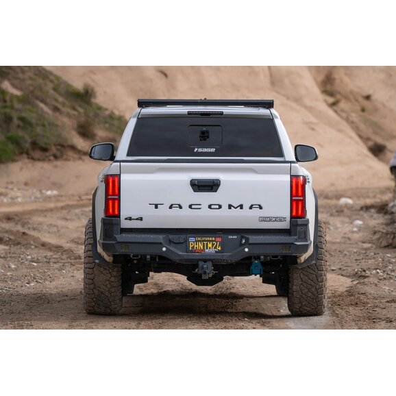 DV8 Toyota Tacoma Gen4 Spec Series Rear Bumper Install Three Quarter DV8 Toyota Tacoma Gen4 Spec Series Rear Bumper Install Wide