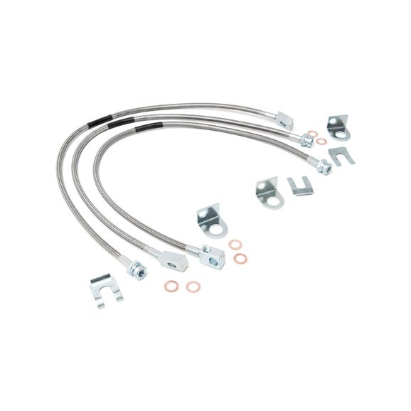 Rough Country Front & Rear Stainless Steel Brake Lines Rough Country 89715 Front & Rear Stainless Steel Brake Lines for 84-06 Jeep Wrangler YJ, TJ, & Cherokee XJ