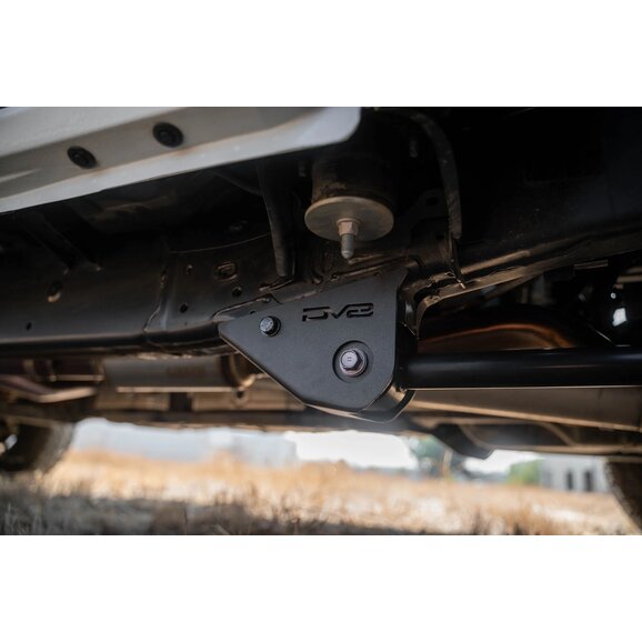 DV8 Toyota Tacoma Gen4 Trailing Arm Skid Plate Install Close Up DV8 Toyota Tacoma Gen4 Trailing Arm Skid Plate Install Close Up