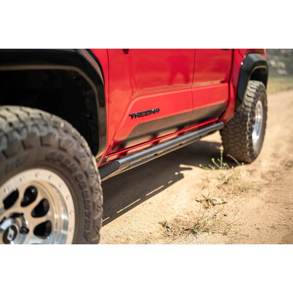 DV8 Toyota Tacoma Gen4 Double Cab Rock Sliders Install Close DV8 Toyota Tacoma Gen4 Double Cab Rock Sliders Install Close