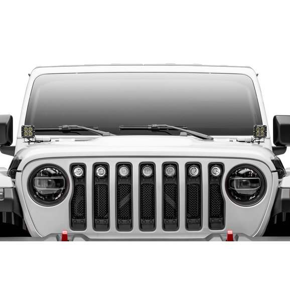 T-Rex Stealth Torch Series Black Mesh Grille with Black Studs and (7) 2" Round LED Lights T-Rex 6314931-BR Stealth Torch Series Black Mesh Grille with Black Studs and (7) 2" Round LED Lights for 18-19 Jeep Wrangler JL