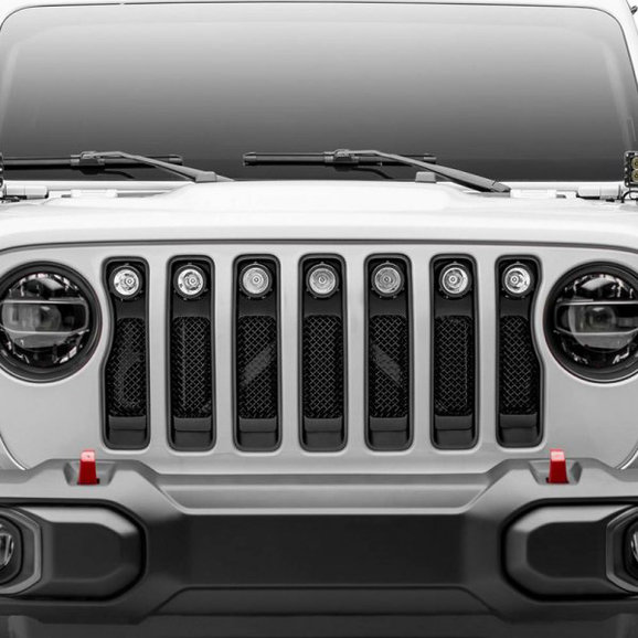 T-Rex Torch Series Black Mesh Grille with No Studs and (7) 2" Round LED Lights T-Rex 6314941 Torch Series Black Mesh Grille with No Studs and (7) 2" Round LED Lights for 18-20 Jeep Wrangler JL