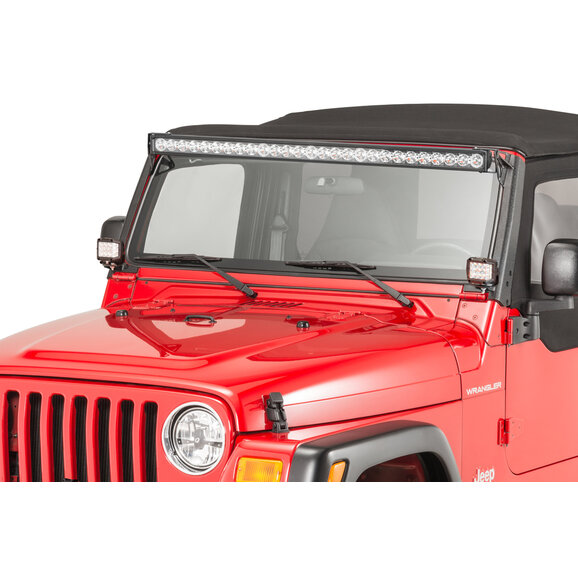 Quadratec Windshield Light Bar Brackets with J5 LED Light Bar & Carnivore J-Series Auxiliary Pod Lights Quadratec Windshield Light Bar Brackets with J5 LED Light Bar & Carnivore J-Series Auxiliary Pod Lights for 97-24 Jeep Wrangler TJ, JK, JL & Gladiator JT