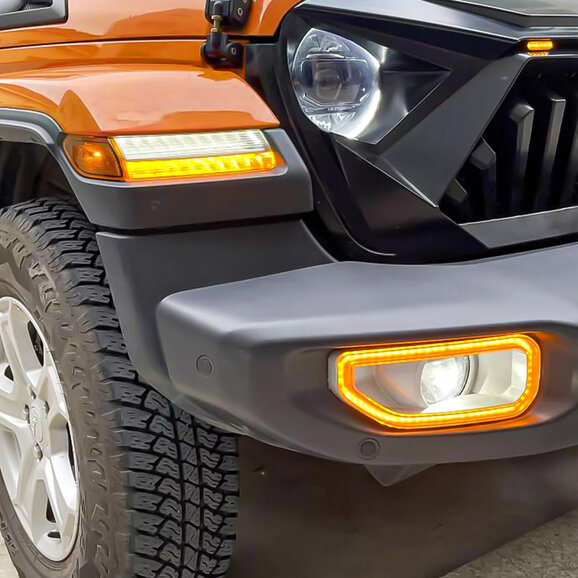 American Modified LED Front Bumper Fog Light Covers W/ Turn signal American Modified AMJPCC00802 LED Front Bumper Fog Light Covers W/ Turn signal for 18-26 Jeep Wrangler JL & Gladiator JT