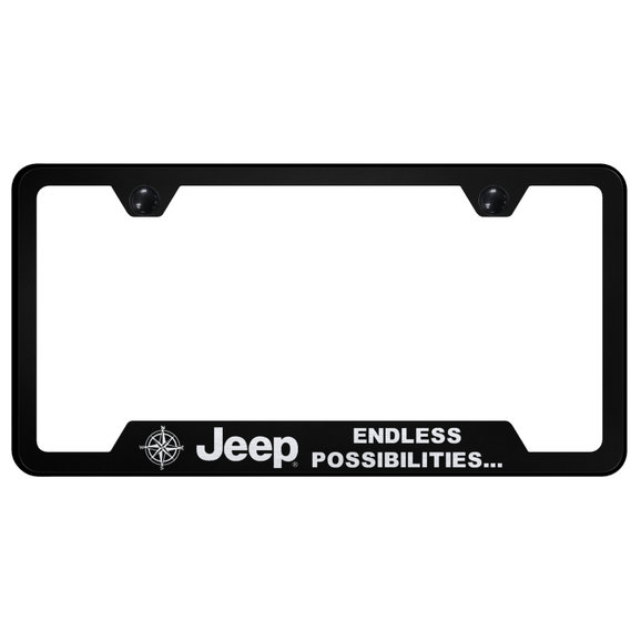 Automotive Gold Laser Etched Stainless Jeep Endless Possibilities Cut-Out License Plate Frame Automotive Gold Laser Etched Stainless Jeep Endless Possibilities Cut-Out License Plate Frame