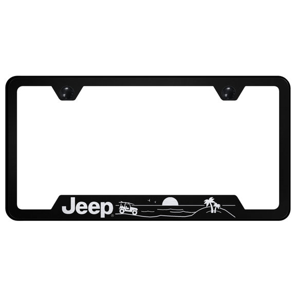 Automotive Gold  Laser Etched Stainless Jeep Beach License Plate Frame 