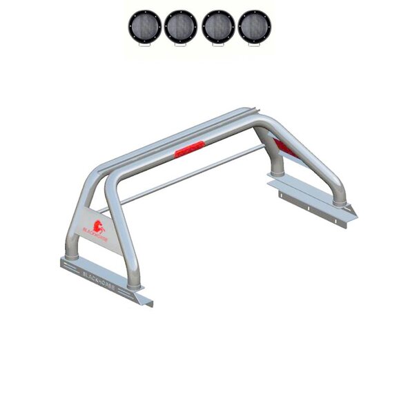 Black Horse Off Road  Classic Roll Bar with 2 Sets of 5.3" Round LED Lights for 20-23 Jeep Gladiator JT
