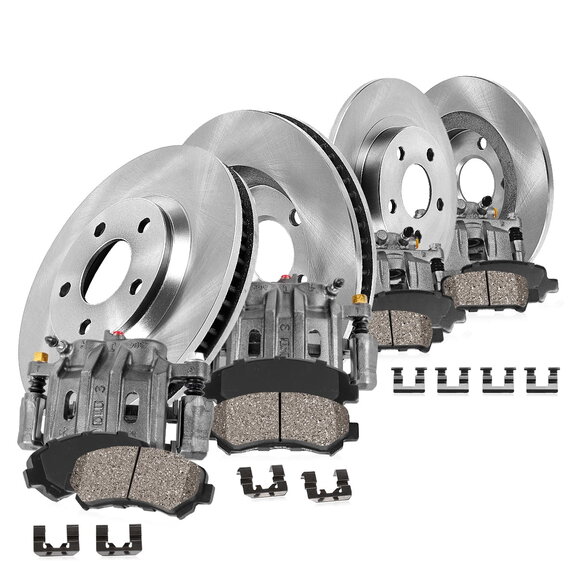 Callahan Brakes Front and Rear Replacement Brake Rotors with Ceramic Brake Pads and Brake Calipers Callahan Brakes CCO114988 Front and Rear Replacement Brake Rotors with Ceramic Brake Pads and Brake Calipers for 18-22 Jeep Wrangler JL (Code BR2/BR6)