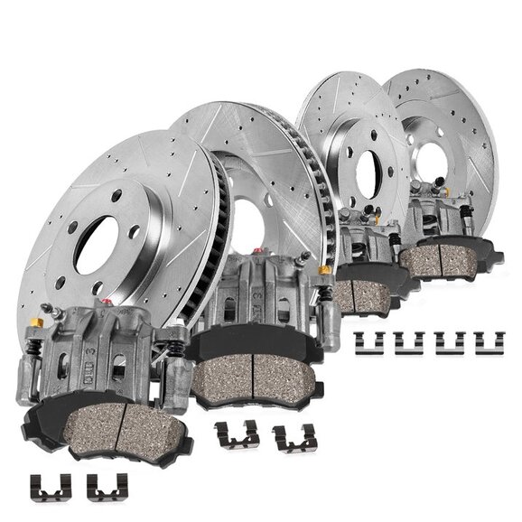 Callahan Brakes Brake Kit with Drilled & Slotted Brake Rotors, Ceramic Brake Pads & Calipers Callahan Brakes Brake Kit with Drilled & Slotted Brake Rotors, Ceramic Brake Pads & Calipers for 07-18 Jeep Wrangler JK