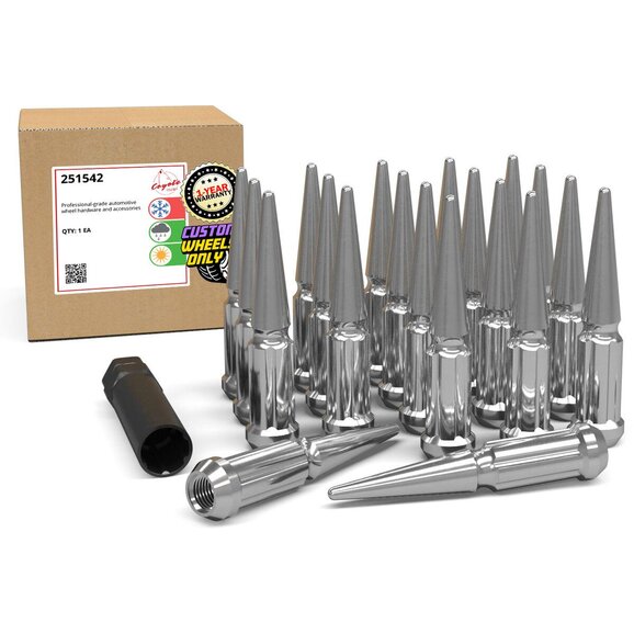 Coyote Premium Wheel Accessories 20 Pcs 1/2"-20 Thread Spline Spike Lug Nuts Coyote Premium Wheel Accessories 20 Pcs 1/2"-20 Thread Spline Spike Lug Nuts for 76-18 Jeep CJ, Wrangler YJ, TJ & JK