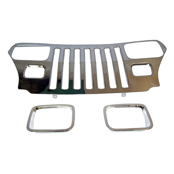 Crown Automotive Stainless Steel Grille Overlay Kit Crown Automotive RT34045 Stainless Steel Grille Overlay Kit for 87-95 Jeep Wrangler YJ