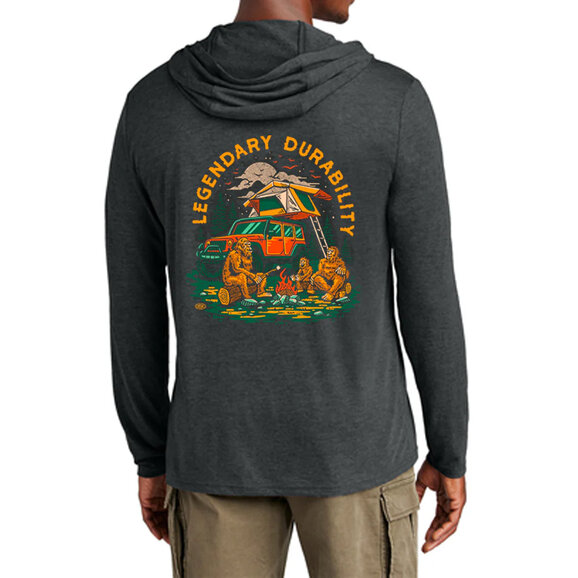 Jeep Merchandise Mens Long Sleeve Hooded Jeep Sasquatch T-Shirt in Black Heather Jeep Merchandise Mens Long Sleeve Hooded Jeep Sasquatch T-Shirt in Black Heather